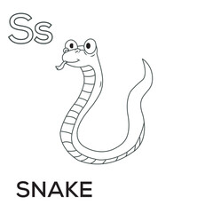 Vector alphabet animal snake for coloring with word hand drawn letter animal cartoon