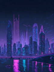 Neon light city. AI generated illustration