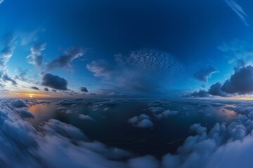 Fototapeta na wymiar Blue twilight sky with clouds. 360 panorama for 3D visualization and drone panoramas. Generative AI