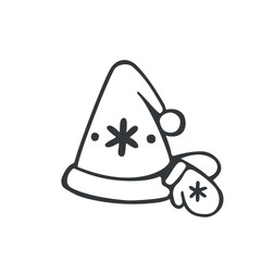 a winter hat and gloves with a snowflake pattern, vector 