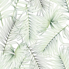 Seamless pattern with tropical leaf palm. Vector illustration. - 605010121