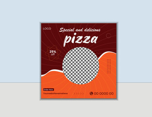 Pizza social media post design template or square web banner post