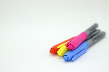 
Colored fibers for professional art. Vibrant colored markers for artists, architects and students on isolated white background. School Supplies.