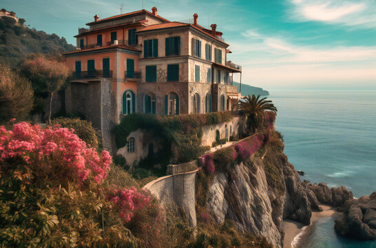 a hotel on cliff overlooking the beach