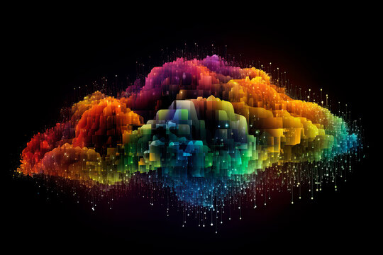 Cloud computing technology concept. Cyber security. Digital cloud data center.Futuristic big data processing cloud. Generative AI