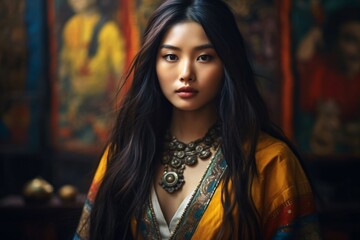 AI-generated non-existing beautiful asian woman with long hair