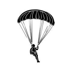One line vector illustration. Skydiver in the sky. Minimalism. Paratrooper on a parachute.