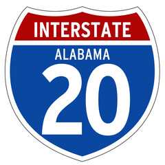 Interstate 20 Sign, I-20, Alabama, Isolated Road Sign vector