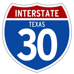 Interstate 30 Sign, I-30, Texas, Isolated Road Sign vector