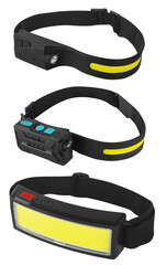 Fototapeta premium LED flashlight, headlamp, white background in insulation