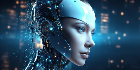The concept and visualization of the development and appearance of artificial intelligence. Robot and android domination. Ai generative
