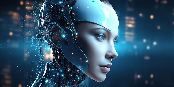 The concept and visualization of the development and appearance of artificial intelligence. Robot and android domination. Ai generative