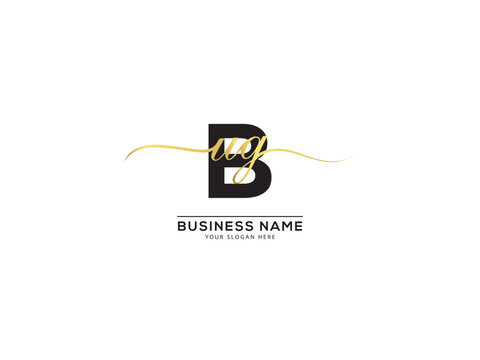 Calligraphy BUG letter logo, alphabet letter ubg logo