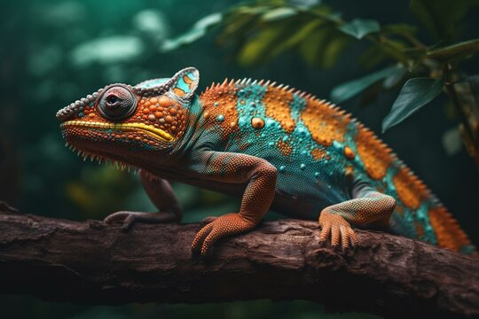 Adorable Chameleon Lizard With Vibrant Hues, Changing Colors & Exotic Flair. Generative AI