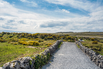 Path to Dún Aonghasa (Fort Aengus) in Inis Mór or Inishmore, the largest of the Aran Islands in Galway Bay, west Ireland. 