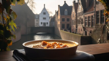 Fototapeta premium Belgian Waterzooi in a Historic Bruges Setting