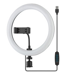 LED ring light, for selfies, with phone holder
