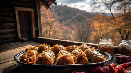 Transylvanian Cabbage Rolls amidst Romanian Foothills - obrazy, fototapety, plakaty