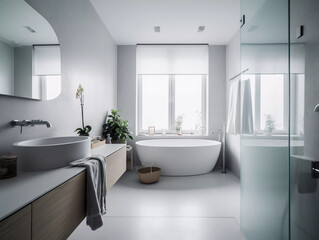 Fototapeta na wymiar Elegant Scandinavian Bathroom, Scandinavic Design, Interior, Still Life, Spa-Like