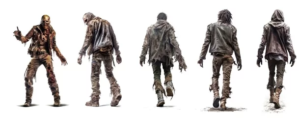 Fotobehang Set of zombie man in different poses isolated on white background. Halloween concept © ana