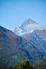 Volcano Lanin in the La Araucania region, Chile during the autumn season