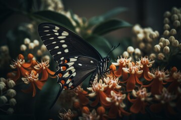 Fototapeta na wymiar Butterfly (papilio troilus) on milkweed (asclepias). Generative AI