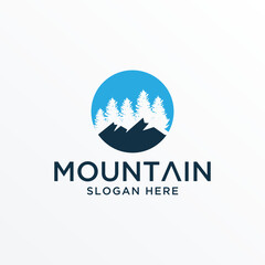 Landscape Hills minimalist, Mountain logo with trees vector template.