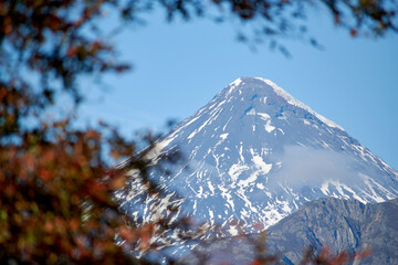 Volcano Lanin in the La Araucania region, Chile during the autumn season
