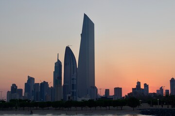 city skyline at sunset, Kuwait City