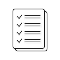 Checklist vector icon in line art style. Document icon, questionnaire icon. Text document vector icon, design element.