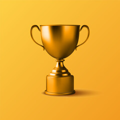 Vector 3d Realistic Blank Golden Champion Cup Icon Closeup on Yellow Background. Design Template of Championship Trophy. Sport Tournament Award, Gold Winner Cup and Victory Concept