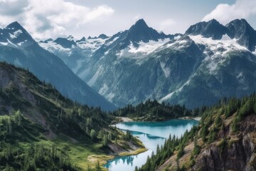 Obraz na płótnie Canvas Lake in the Mountains | Majestic Peaks and Pristine Waters | AI Generative