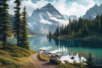 Lake in the Mountains | Majestic Peaks and Pristine Waters | AI Generative - obrazy, fototapety, plakaty