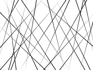 Black random chaotic lines on white background