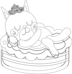 Cute Cartoon Royal Cat Laying on it's Regal Bed