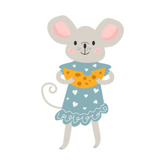 mouse with cheese. vector hand-drawn illustration