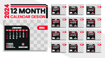 Unique and Creative Desk Calendar Design 2024 Template 