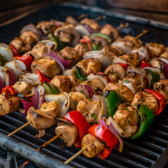shish kebab with vegetables on the grill