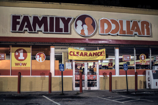 Family Dollar retail store exterior at night