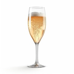 Sparkling wine on a white background. Alcoholic drink, glass of champagne. Place for text. AI generated.