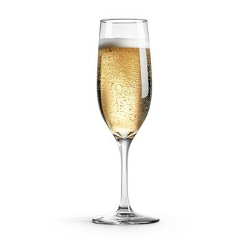 A glass of sparkling wine on a white background. Alcohol drink, wineglass champagne. AI generated