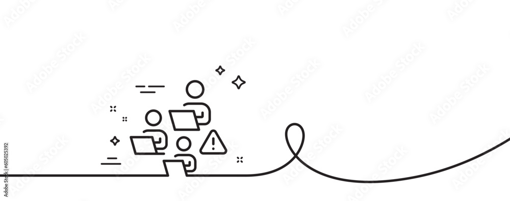 Poster teamwork line icon. continuous one line with curl. remote office sign. team employees symbol. teamwo