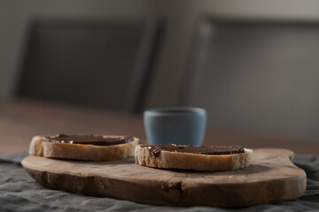 Toasted ciabatta with chocolate hazelnut spread and fresh espresso