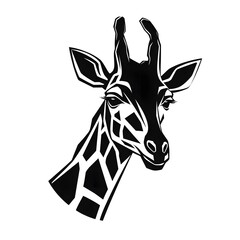 Fototapeta na wymiar real giraffe head logo, minimalized, vector, black and white, white background,