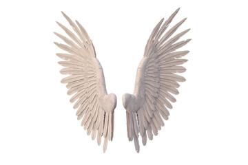 White angel wings isolated on transparent background. 3D rendering.