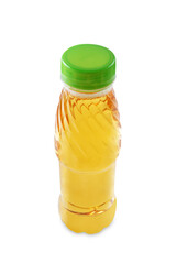 Fresh apple juice in a bottle on a white isolated background