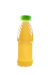 Fresh apple juice in a bottle on a white isolated background