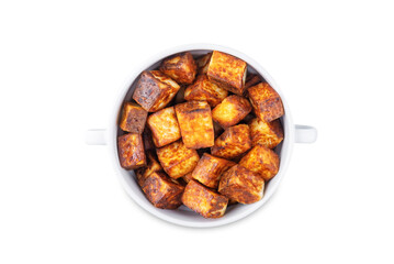 Fried Paneer on a white isolated background