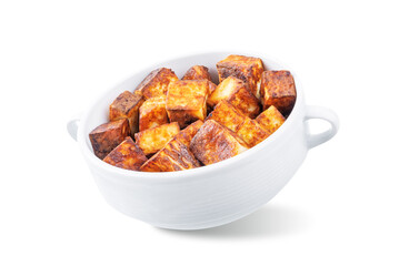 Fried Paneer on a white isolated background