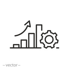 productivity icon, process efficiency, success graph with gear, thin line symbol - editable stroke vector illustration